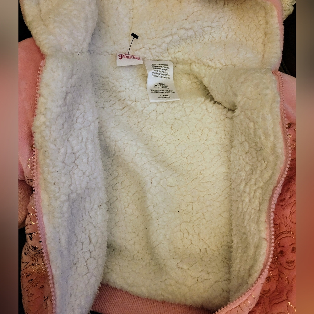 Disney Princess Girl Plush Sherpa-Lined Hooded Coat Embroidered Pink Size 4T - Picture 8 of 10